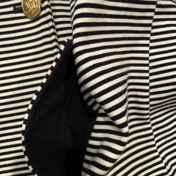 CAbi Blue White Striped Double Breasted Nautical Blazer Gold buttons preppy L - Picture 8 of 15